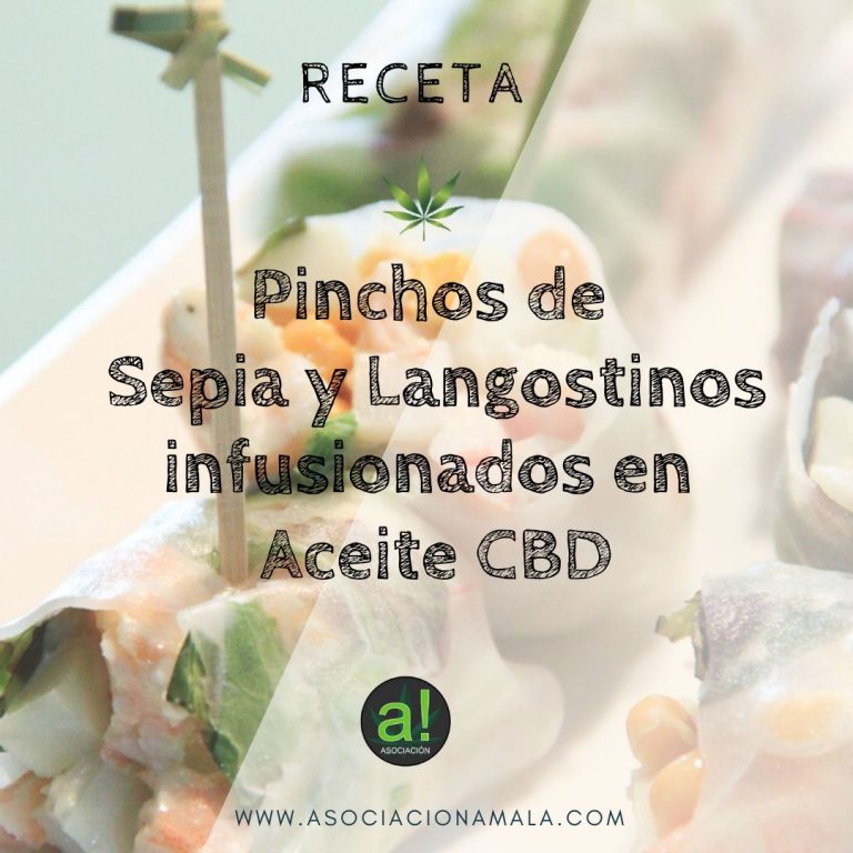 Pinchos de sepia y langostinos infusionados en aceite CBD